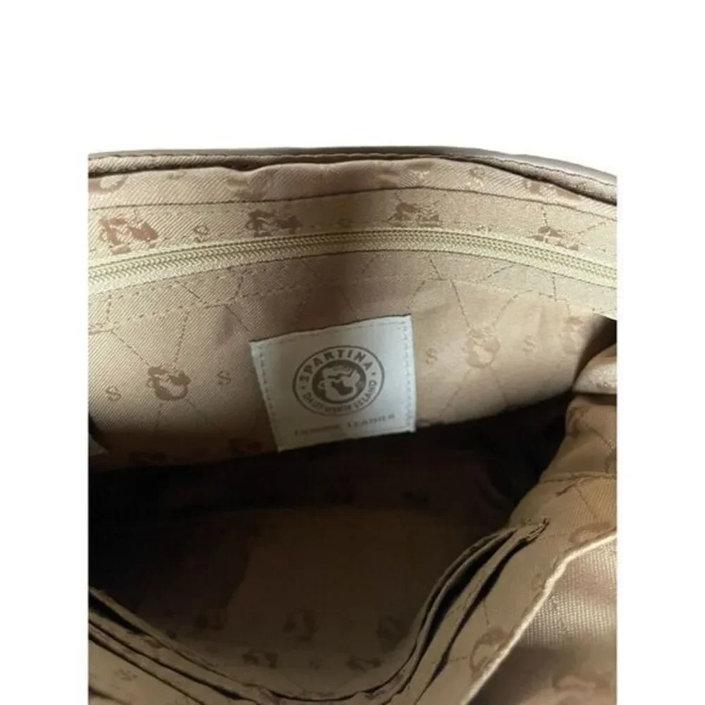 Spartina 449 Taupe Leather Hipster Crossbody Bag With Leopard Calf Hair Buckle‎